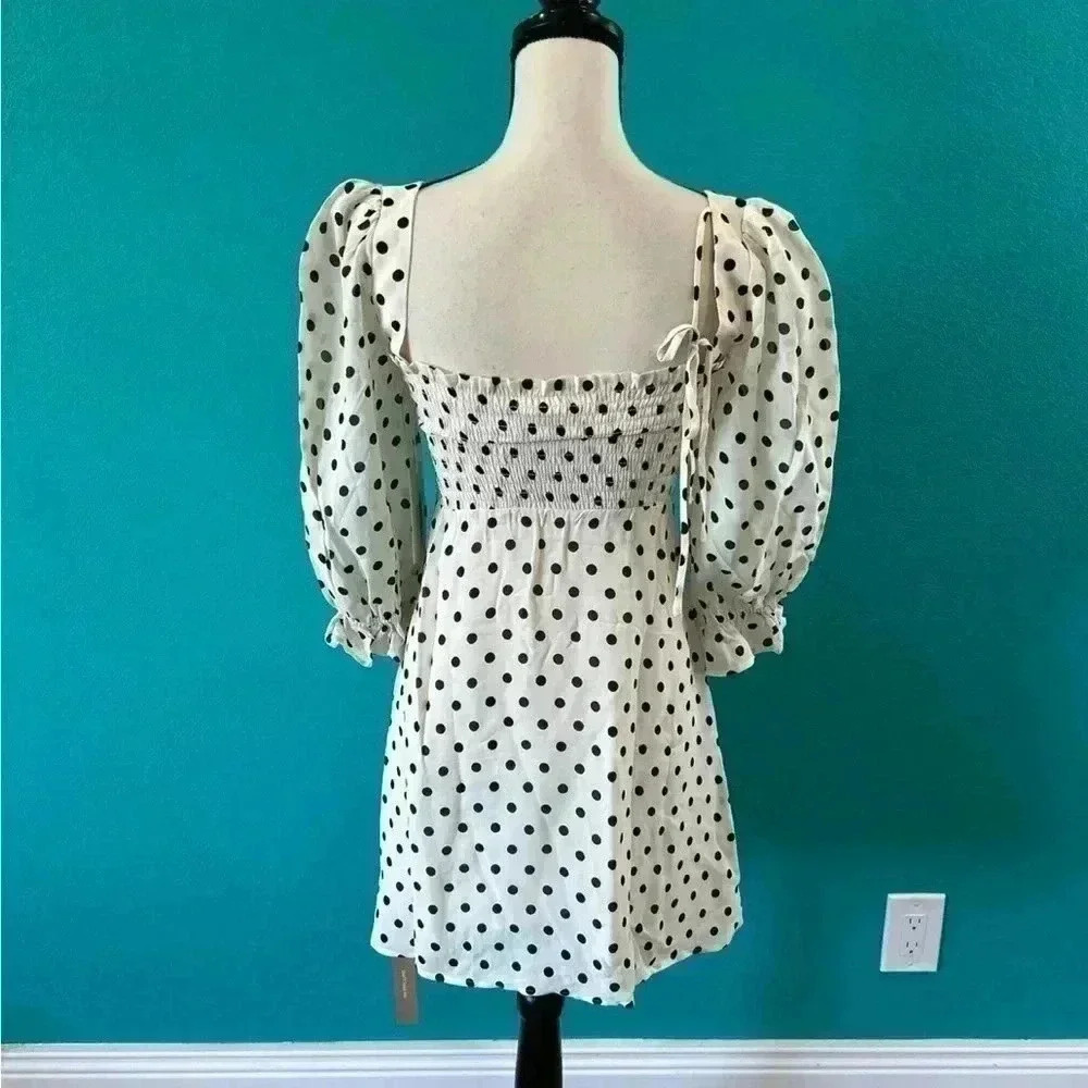 New with tags Reformation Zaria Smocked Bodice Polka Dot Mini Dress - Picture 3 of 9